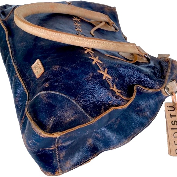Bed Stu Bag. Stylish Blue and Tan Leather Tote Bag - Picture 5 of 7